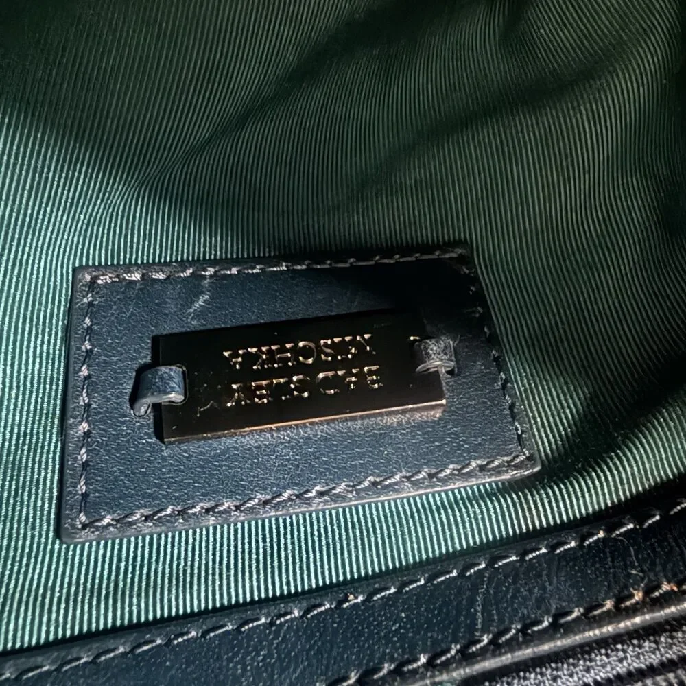 Badgley Mischka Green Croc Embossed Leather Flap Satchel purse Hobo